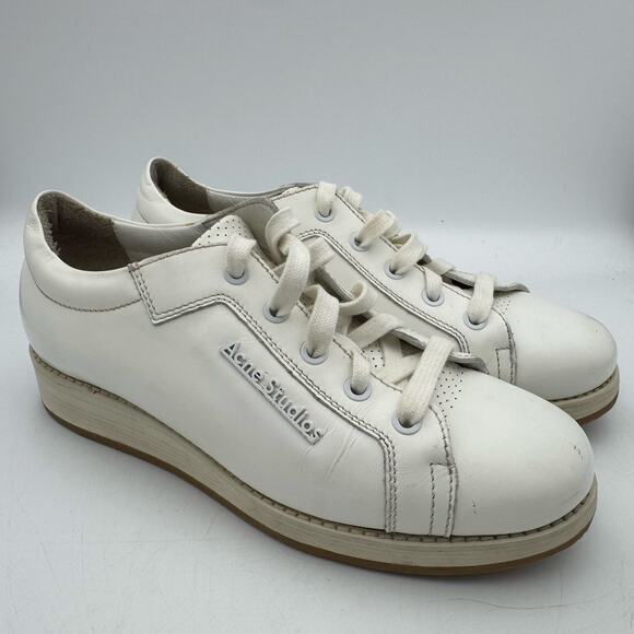 Acne Studios White Leather Platform Sneakers Sz 37~US 6.5–7 Minimalist Designer - Picture 1 of 8